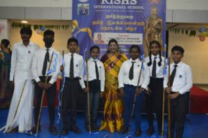 Chief Guest Group picture with Silambam Students - Thamizh Mandram Function, RISHS International School, Chennai