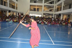Girls participated in Silambam at RISHS International School, Chennai.