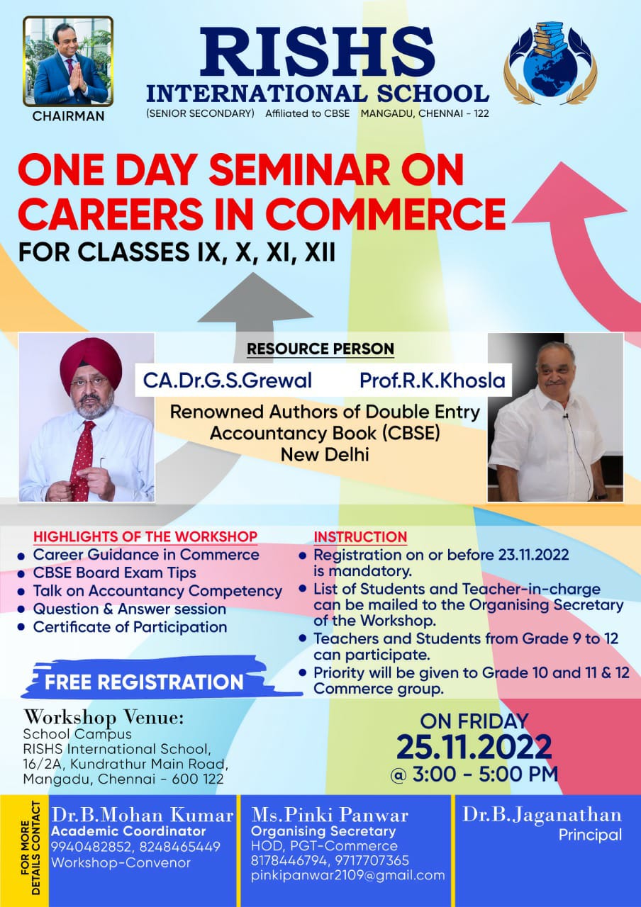 One Day Seminar on Careers in Commerce at RISHS International CBSE School Mangadu