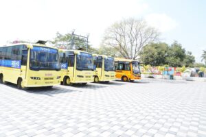 School Buses for Students Safety at RISHS International CBSE School Mangadu