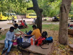 Students eating Lunch at Adyar Eco-Park